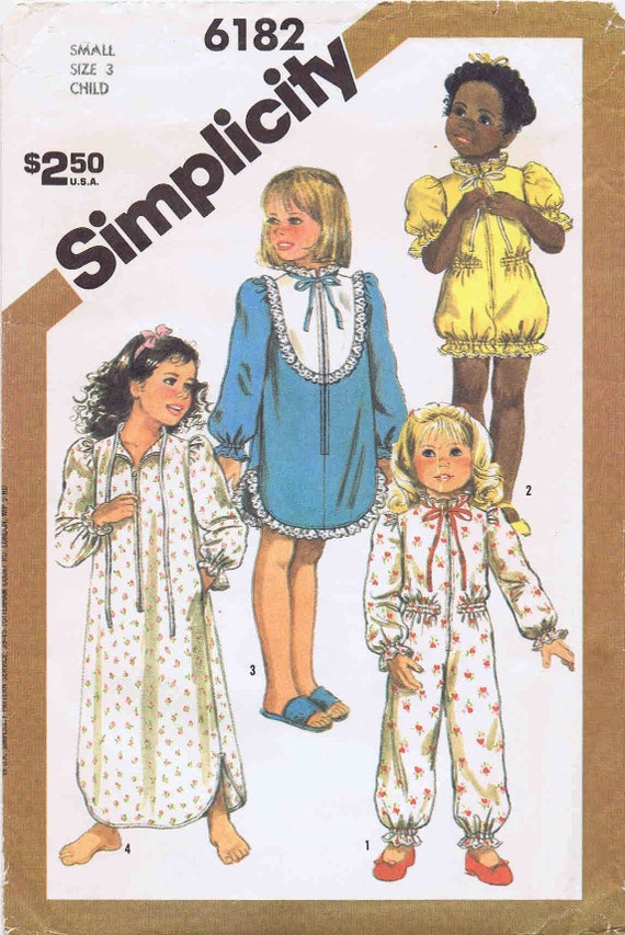 1980s Toddlers Pajamas Romper Jumpsuit Nightgown Robe Simplicity 6182 Vintage Sewing Pattern Size 3 Breast 22 UNCUT Etsy UK