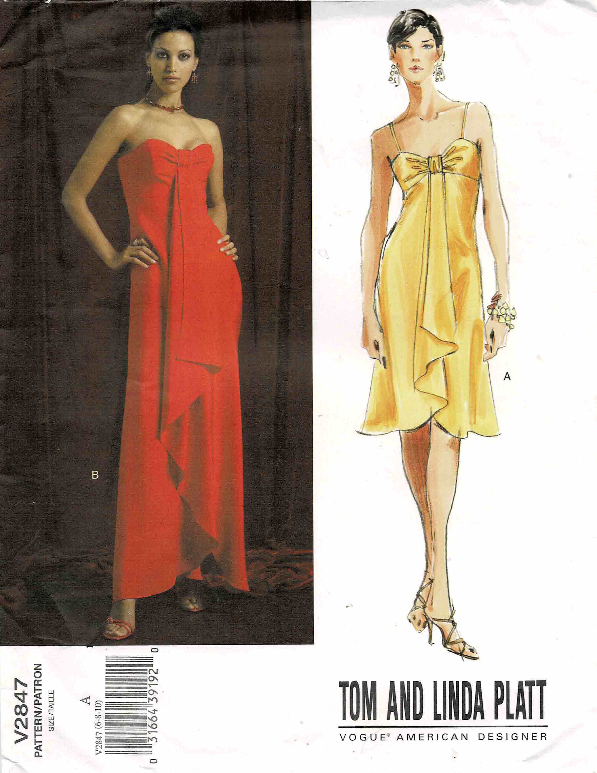 Vogue 2847 - Tom & Linda Platt - Misses Evening Cocktail Strapless or Dress with Straps Vintage Sewing Pattern Size 6 - 8 - 10 UNCUT