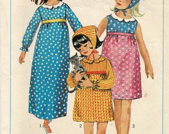 1960s Girls Empire Waist Dress in Two Lengths Simplicity 6477 Vintage Sewing Pattern Size 12 Breast 30