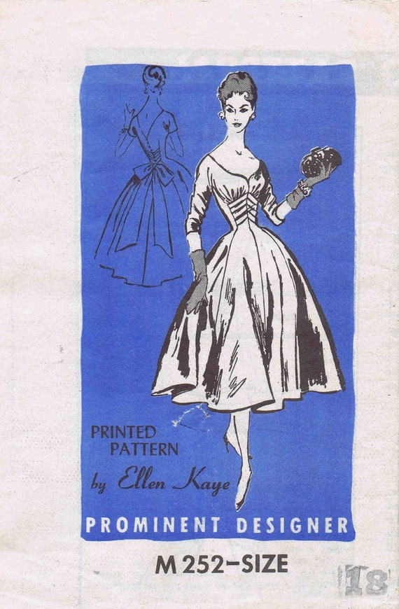 1950s Sweetheart Cocktail Evening Dress Ellen Kaye Prominent Designer M252  Vintage Sewing Pattern Size 18 Bust 38 UNCUT