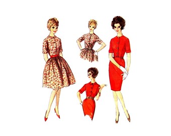 1960s Slim Sheath or Full Skirt Dress Simplicity 5022 Vintage Sewing Pattern Cut and UNCUT Different Sizes Available