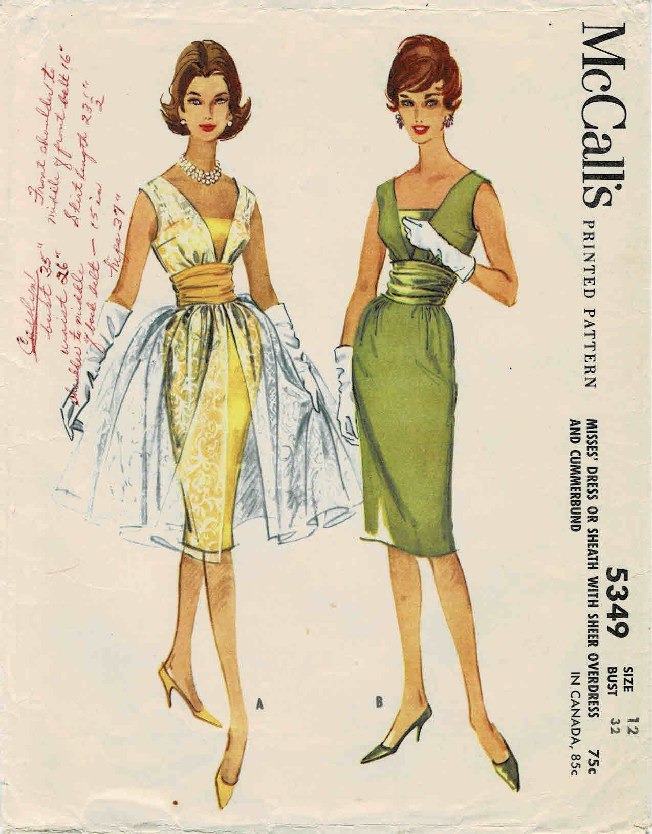 1960s Cocktail Dress o Sheath Dress con Sheer Overdress McCalls 5349 Vintage Cucito Modello Taglia 12 Busto 32 UNCUT
