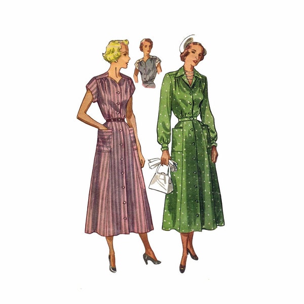 1940s Misses Shirtdress Simplicity 2886 Vintage Sewing Pattern Size 18 1/2 Bust 37