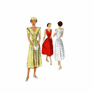 1950s Misses V-Back Flared Dress McCall 7987 Vintage Sewing Pattern Size 12 Bust 30 UNCUT