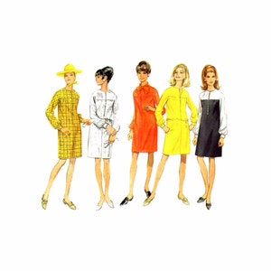 1960s Jewel Neck Dress Butterick 4758 Vintage Sewing Pattern Straight Slim Standing Collar Womens Misses Size 10 Bust 32 1/2 Uncut image 1