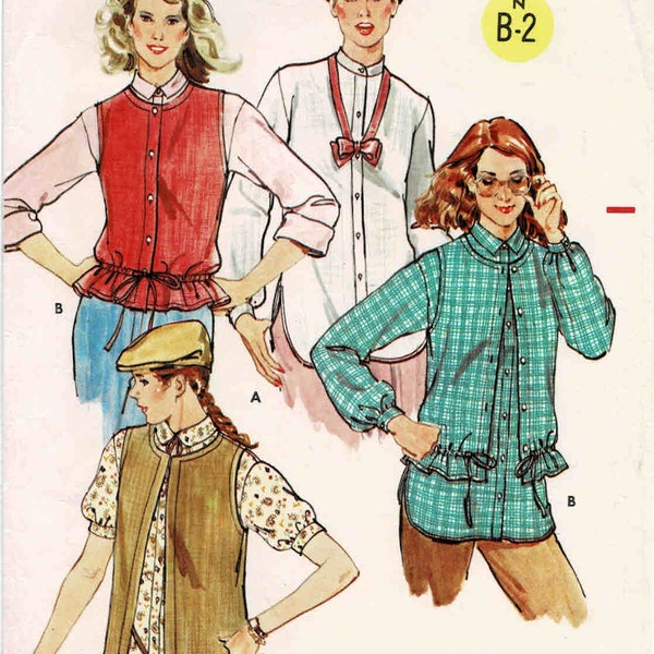 1980s Misses Shirt, Vest & Bow Tie Butterick 6197 Vintage Sewing Pattern Size 10 Bust 32 1/2 UNCUT