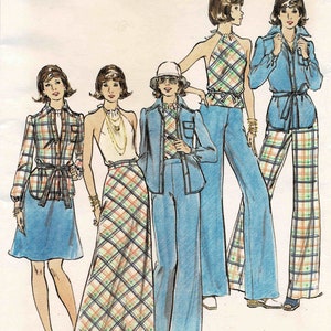 1970s Misses Shirt Wrapped Halter Top Skirt Straight Leg Pants Butterick 3640 Vintage Sewing Pattern UNCUT Different Sizes Available image 4