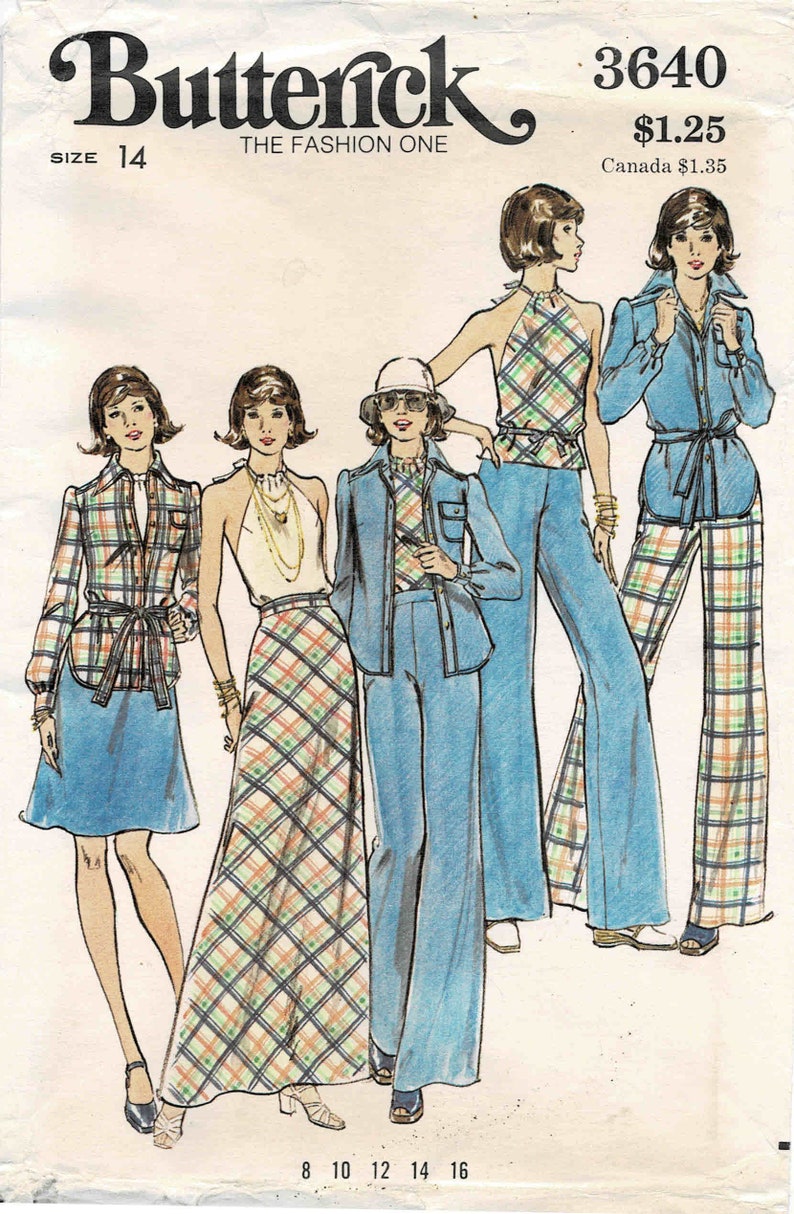 1970s Misses Shirt Wrapped Halter Top Skirt Straight Leg Pants Butterick 3640 Vintage Sewing Pattern UNCUT Different Sizes Available image 4