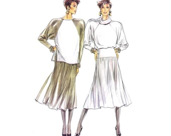 1980s Misses Roll Collar Top and Flared Skirt New Look 6062 Vintage Sewing Pattern Size 8 - 10 - 12 - 14 - 16 - 18 UNCUT