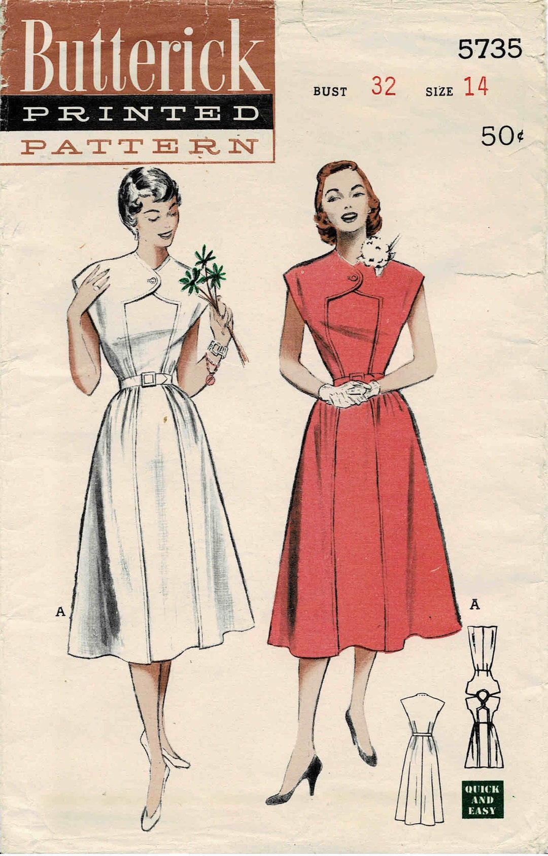 1950s Misses Five Gore Flared Skirt Dress With Seam Interest Butterick ...