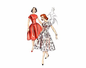 1950s Low Waist Deep Back Bouffant Dress Butterick 8526 Vintage Sewing Pattern Size 12 Bust 32