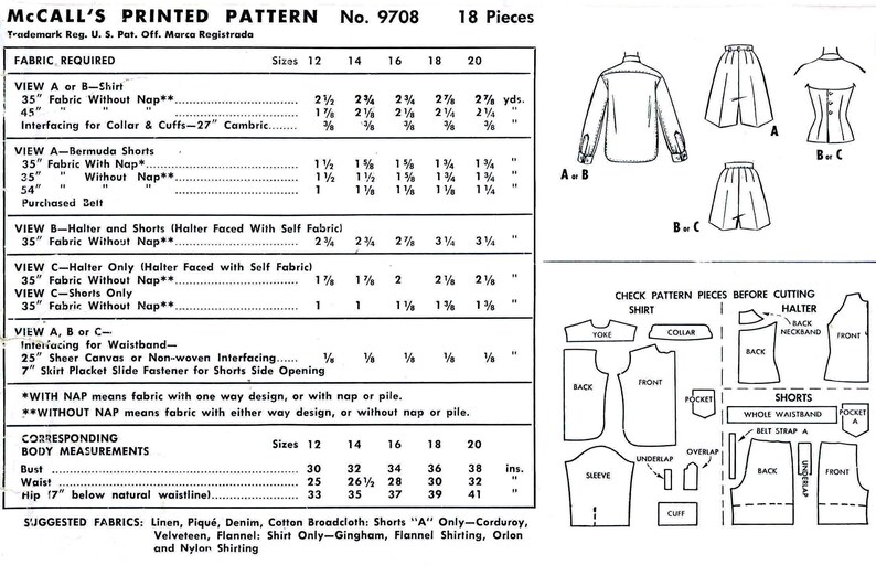 1950s Misses Slit Neckline Halter, Shirt and Shorts McCalls 9708 Vintage Transfer Pattern Size 14 Bust 32 image 2
