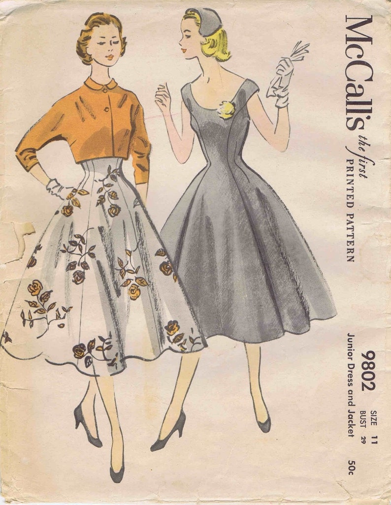 1950s Junior Misses Dress and Jacket Mccalls 9802 Vintage | Etsy