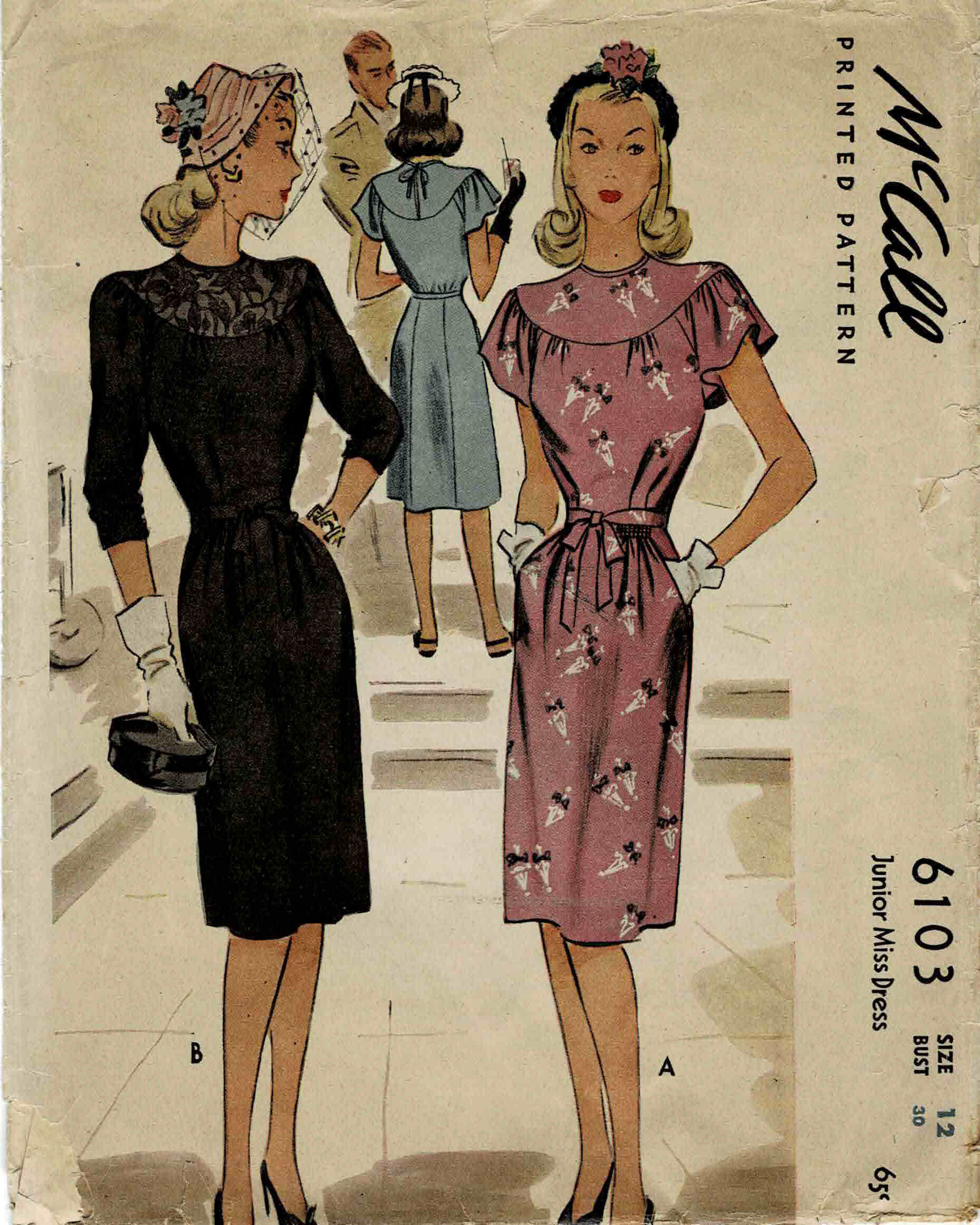 1940s Junior Miss Dress Mccall 6103 Vintage Sewing Pattern Size 12