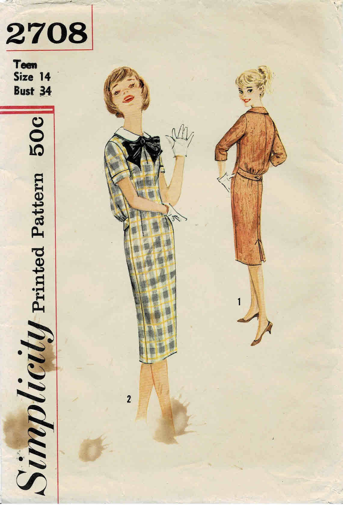 1950s Teens Chemise Dress Simplicity 2708 Vintage Sewing
