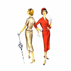 1950s Misses Two Piece Dress Jacket Top Pencil Skirt Suit McCalls 4523 Vintage Sewing Pattern Size 16 Bust 36