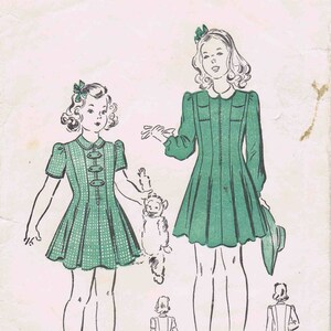 1940s Little Girls Front Zipped Princess Seam Dress Advance 2839 Vintage Sewing Pattern Size 2 Breast 21 or Size 12 Breast 30 FACTORY FOLDED 2 - Missing Pocket