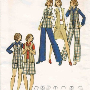 1970s Misses Princess Seam Vest Midi Skirt Wide Leg Pants Shorts Butterick 3109 Vintage Sewing Pattern UNCUT Different Sizes Available