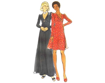 1970s Misses Deep V-Neckline Flared High Waist Dress Butterick 3433 Vintage Sewing Pattern Different Sizes Available UNCUT