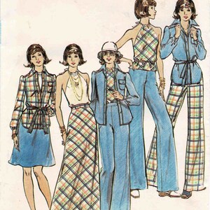 1970s Misses Shirt Wrapped Halter Top Skirt Straight Leg Pants Butterick 3640 Vintage Sewing Pattern UNCUT Different Sizes Available image 1