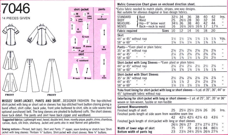 1970s Misses Shirt-jacket Wide Leg Pants Skirt Designer Fashion ...