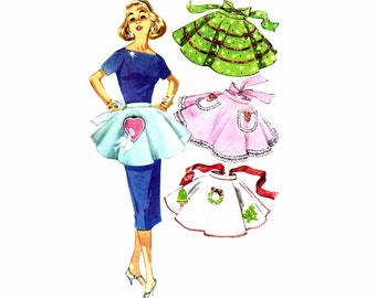 1950s One Yard Apron Christmas Apron Hostess Half Apron Simplicity 1846 Vintage Sewing Pattern