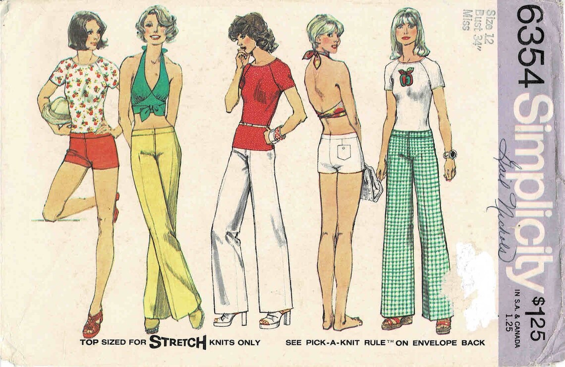 1970s Misses Hip Hugger Pants Short Halter Pullover Top | Etsy