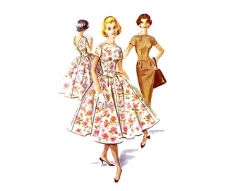 1950s V-Back Slim or Full Skirt Dress McCalls 4123 Vintage Sewing Pattern Size 13 Bust 33