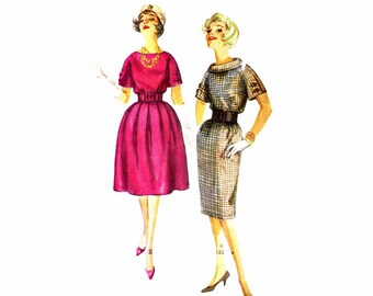 1950s Misses Full Skirt Dress Simplicity 3158 Vintage Sewing Pattern Size 14 Bust 34 OR Size 16 Bust 36