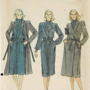 1980s Misses Dress, Tie, Wrap Coat and Belt Vogue 7818 Vintage Sewing Pattern Size 16 Bust 38 UNCUT