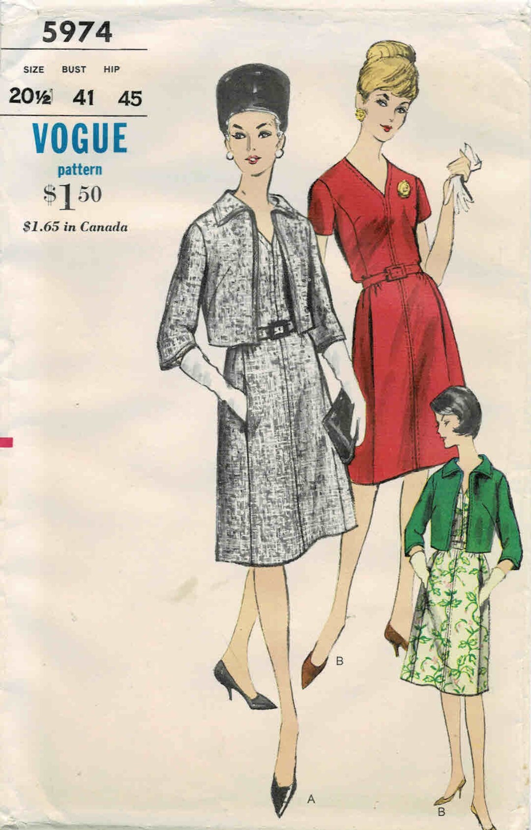 Patron De Couture Vogue Vintage 1954 - Robe De Soirée Avec Boléro - Modèle B32 - Pièces Non Découpées