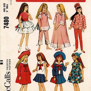 1960s Barbie&#39;s Little Sister Skipper Instant Doll Wardrobe McCall&#39;s 7480 Vintage Sewing Pattern Fits 9&quot; Dolls
