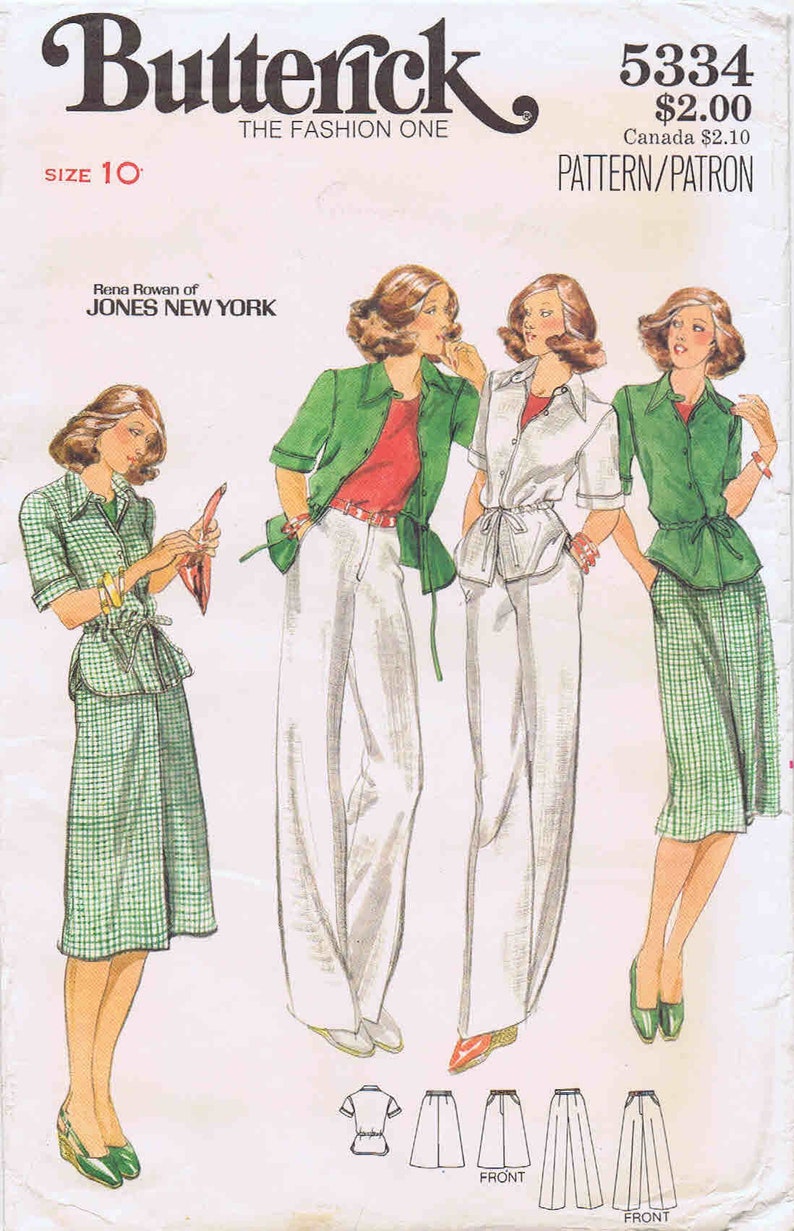 1970s Misses Designer Jacket Skirt Pants Rena Rowan of Jones New York Butterick 5334 Vintage Sewing Pattern Size 10 Bust 32 1/2 UNCUT image 1