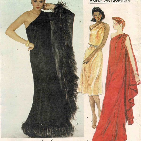 1980s Vogue 2832 Designer Edith Head One Shoulder Evening Length Dress Vintage Sewing Pattern Size 6 Bust 30 1/2 UNCUT