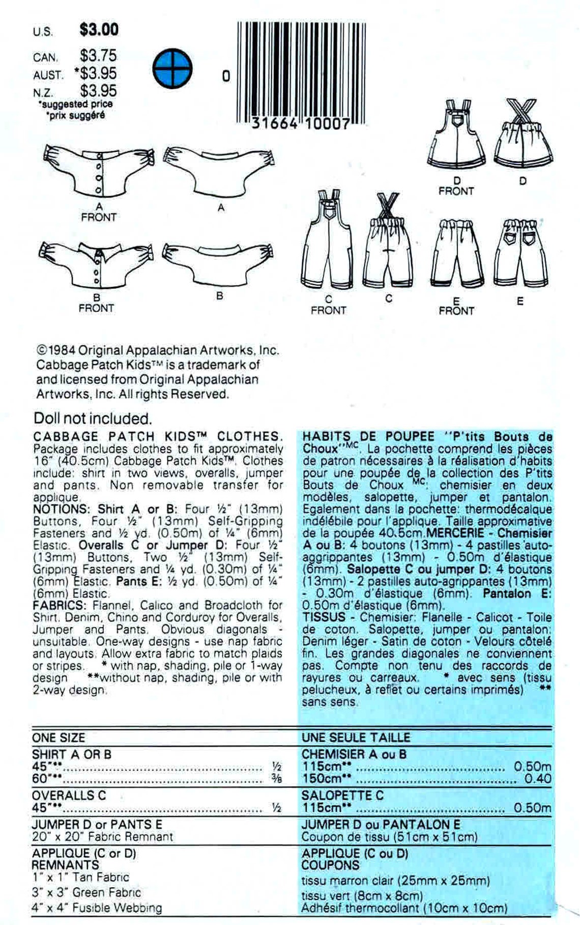 Cabbage Patch Kids Doll Clothes Butterick 6508 Vintage Sewing Pattern ...