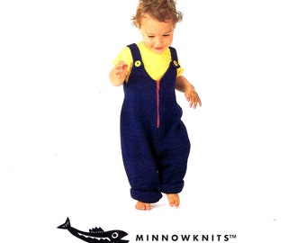 Boys and Girls Denim Bibs Knitting Pattern Jil Eaton Minnowknits #150 Size 6 Months to 3 Years