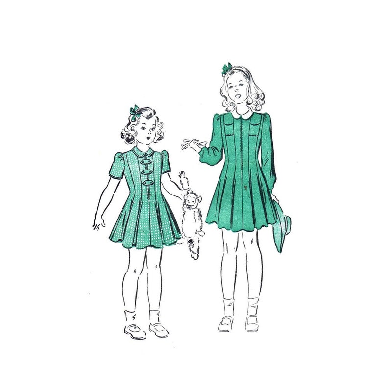 1940s Little Girls Front Zipped Princess Seam Dress Advance 2839 Vintage Sewing Pattern Size 2 Breast 21 or Size 12 Breast 30 FACTORY FOLDED image 1
