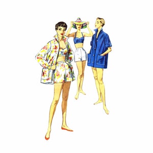 1950s Misses Playsuit Bra Top Shorts Coat Simplicity 1659 Vintage Sewing Pattern Size 12 Bust 30