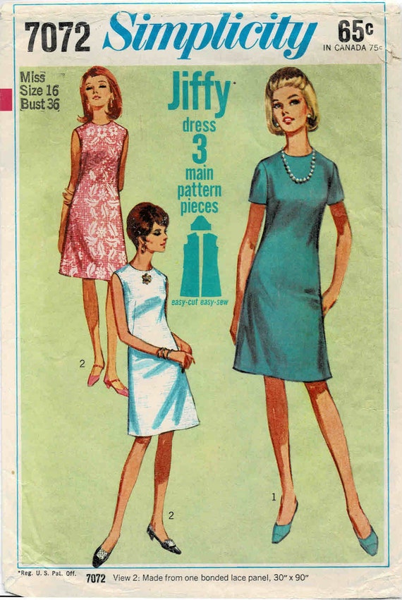 1960s Misses A-line Dress Simplicity 7072 Vintage Sewing Pattern