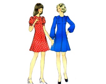 1970s Teens Front Tucked Round Neck Dress Style 4845 Vintage Sewing Pattern Different Sizes Available UNCUT