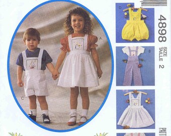 Little Girls Top Pinafore Overalls Shortall Romper Kitty Benton McCall's 4898 Vintage Sewing Pattern Size 2 UNCUT