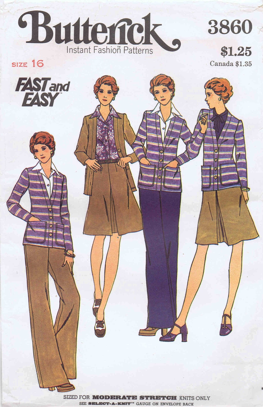 Misses Jacket Skirt Pants Butterick 3860 Vintage Sewing Pattern Size 16 ...