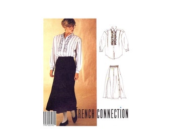 1980s Misses Front Button Shirt Pull-On Skirt French Connection McCalls 3339 Vintage Sewing Pattern Size 10 Bust 32 1/2 UNCUT