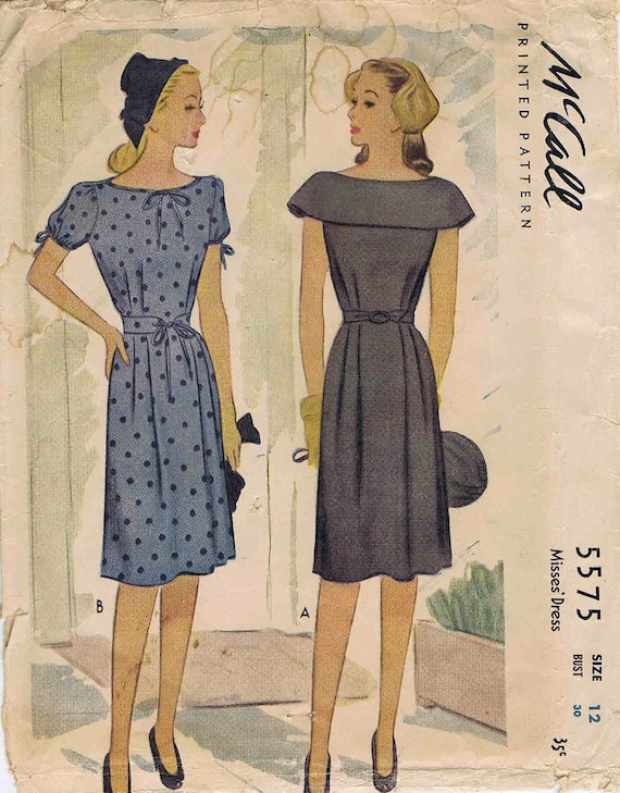 1940s Misses Bertha Collar Dress McCall 5575 Vintage Sewing