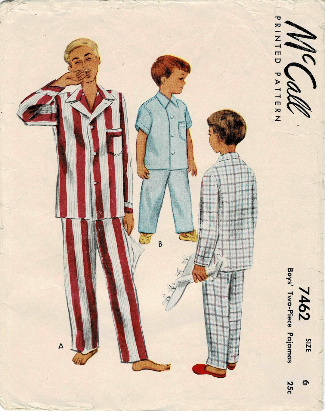 1940 s Boys Two piece Pajamas Pattern Pajama Top Pants Childrens