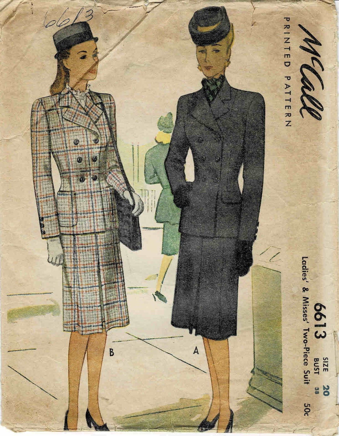 1940s Misses Two-piece Suit Double Breasted Jacket and Gored