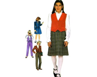 1980s Girls Pants Skirt Jacket Vest Simplicity 6090 Vintage Sewing Pattern Childrens Size 7 UNCUT