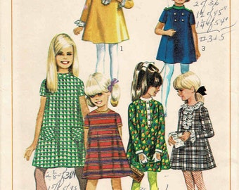 1960s Girls Tent Dress with Detachable Neck and Sleeve Trims Simplicity 7278 Vintage Sewing Pattern Size 10 Breast 28