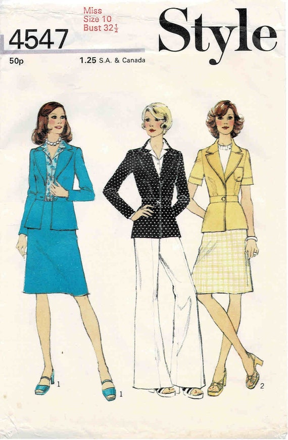 1970s Jacket Skirt Pants Pant Suit Style 4547 Vintage Sewing Pattern Size 10  Bust 32 1/2 UNCUT -  Canada