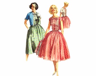 1950s Full Skirt Dress and Jacket Simplicity 1988 Vintage Sewing Pattern Size 16 Bust 36